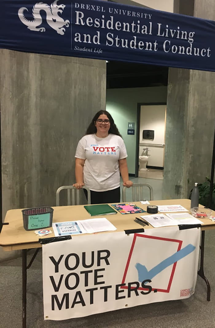 Resanovich registering students to vote in the 2020 presidential election on campus.