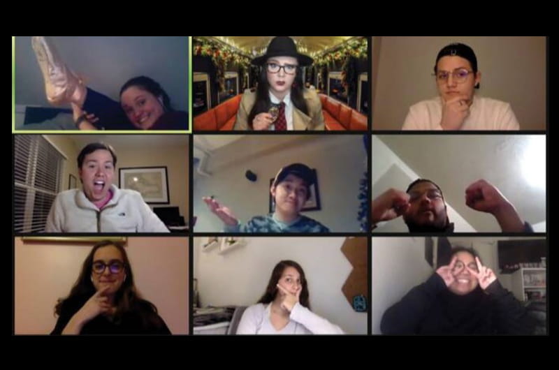 A screenshot from a Campus Activities Board (CAB) virtual team building event featuring Maxey, Nash and other members of the organization's executive board.
