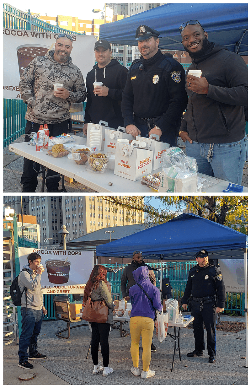 Community members and DPS enjoying a fun fall day with hot cocoa.