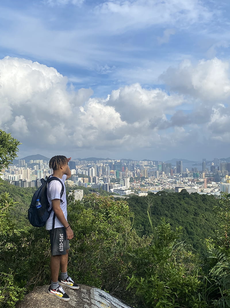 Sana'i Parker, a third-year mechanical engineering student currently studying abroad in Hong Kong, admires the city. Photo courtesy of Parker.