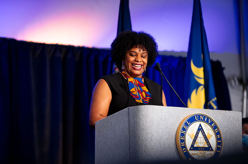 One of the keynote speakers was Sharelle Barber, ScD, assistant professor in the Department of Epidemiology and Biostatistics in the Dornsife School of Public Health and inaugural director of Drexel’s The Ubuntu Center on Racism, Global Movements and Population Health Equity.