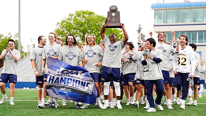 The men&#39;s lacrosse team upon defeating Hofstra and winning the CAA Championship in May 2021. The team then appearing in the NCAA tournament as one of five teams from Drexel who appeared in their respective tournaments last winter and spring seasons.