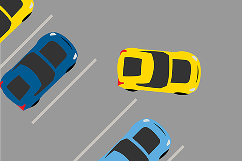 Graphic of cars in parking lot.