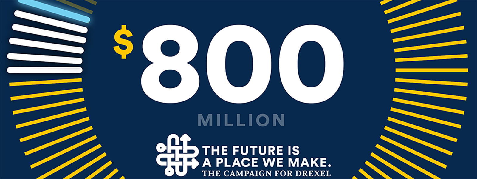 The text reads "$800 Million: The Future Is A Place We Make: The Campaign for 