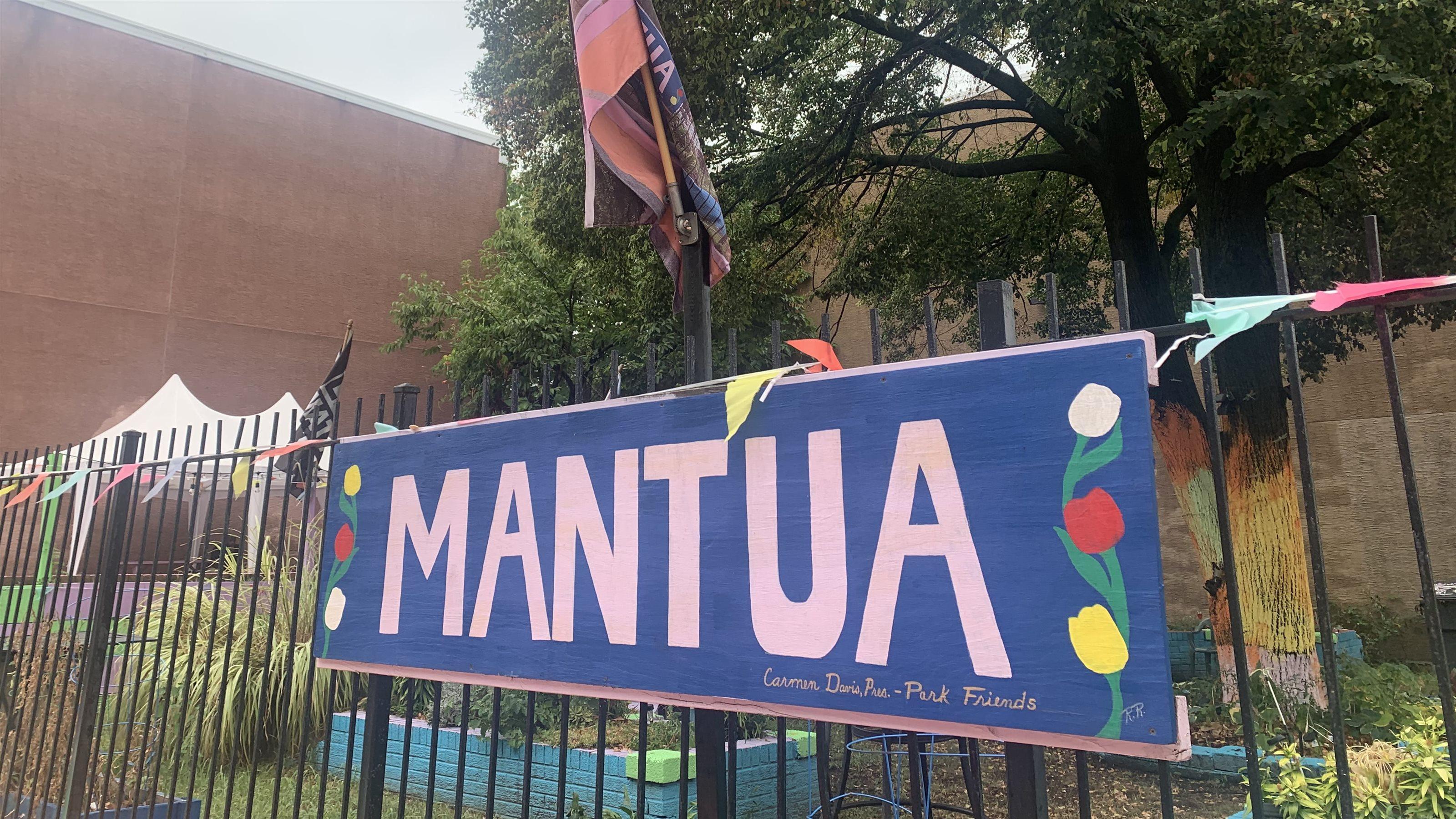 Brandywine Street Park has a sign reading &quot;Mantua.&quot;