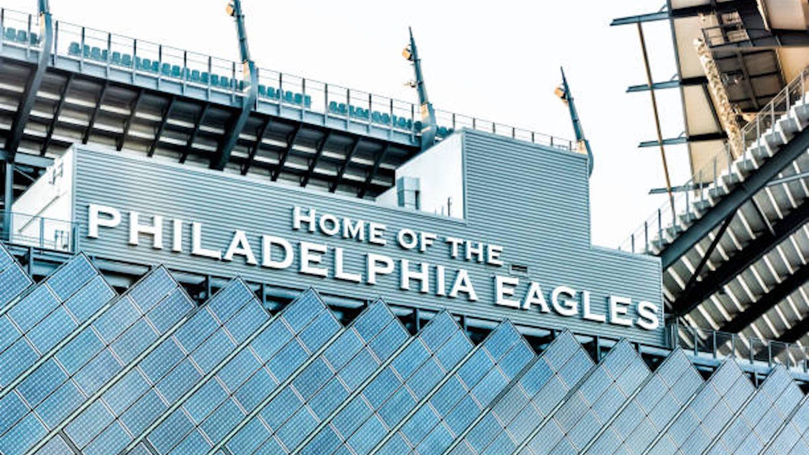 Shot of Lincoln Financial Field that says Home of the Philadelphia Eagles