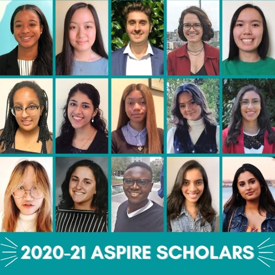 photos of 15 students' faces with text 2020-21 Aspire Scholars