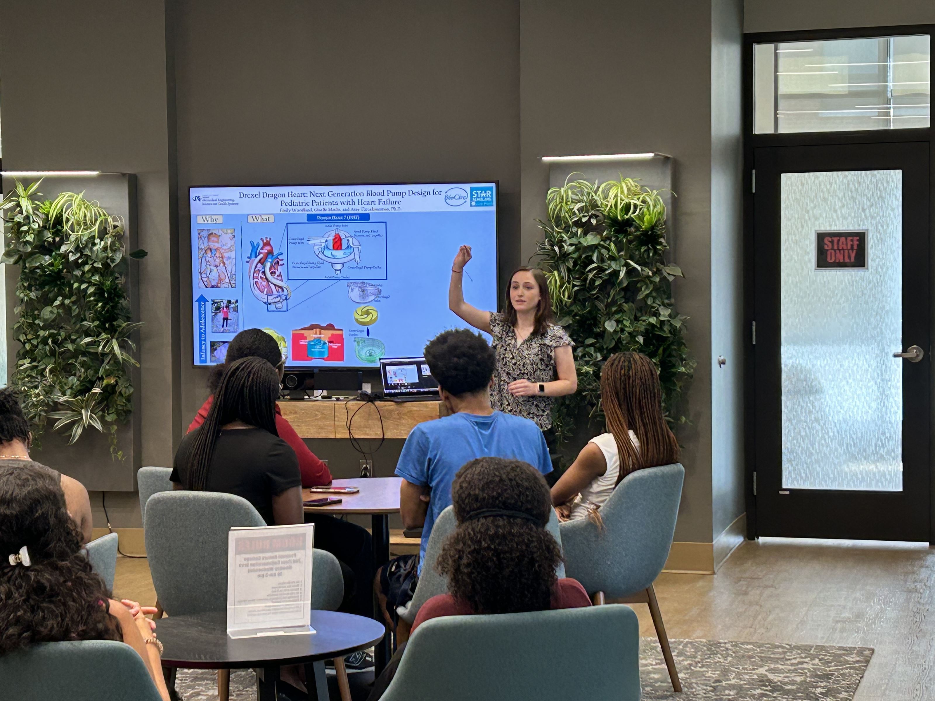 Emily Woodland presenting at the Quick Pitch