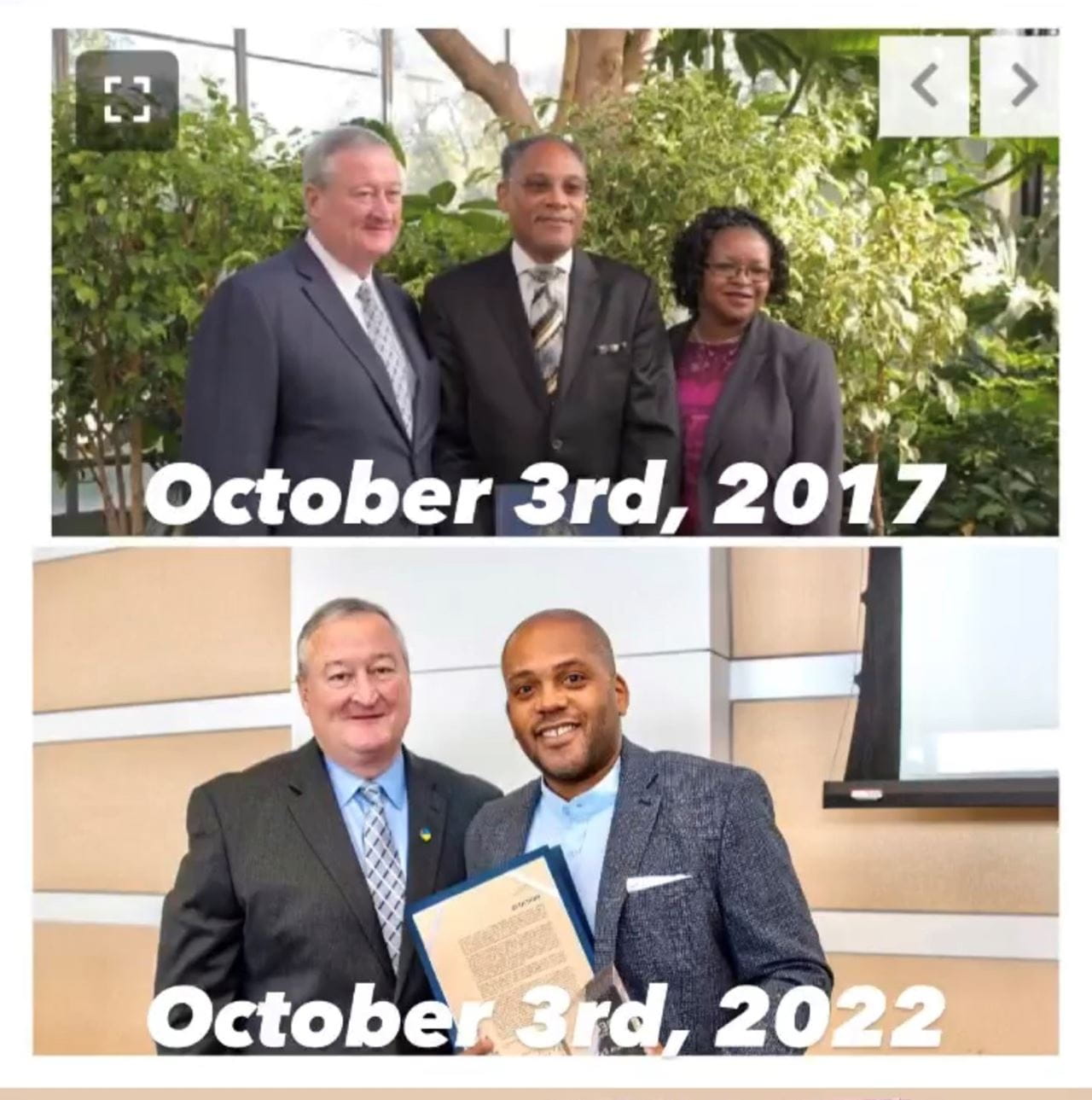 Allen Riddick and his father, Chet Riddick, both received a Citation from the City of Philadelphia, exactly five years apart.
