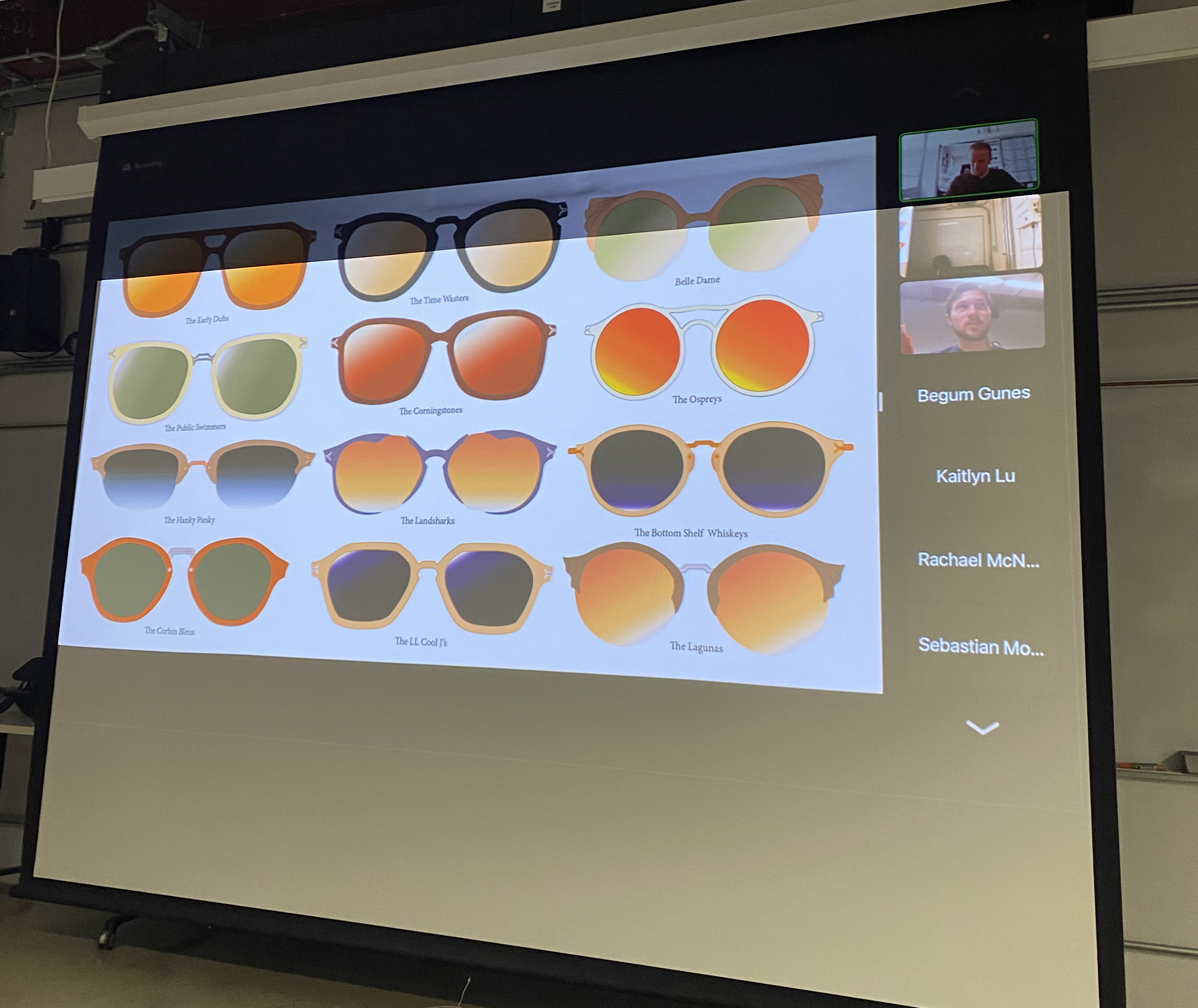 A presentation displaying models of Knows eyewear