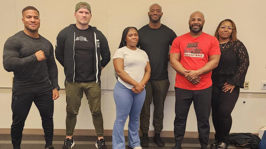 Officer Trent Tolbert, Sgt. Logan Wells, Dispatcher Bianca Landers, Officer Kiser Terry, Officer Aaron Shaw and Lead Dispatch Supervisor Stephanie Jones.
