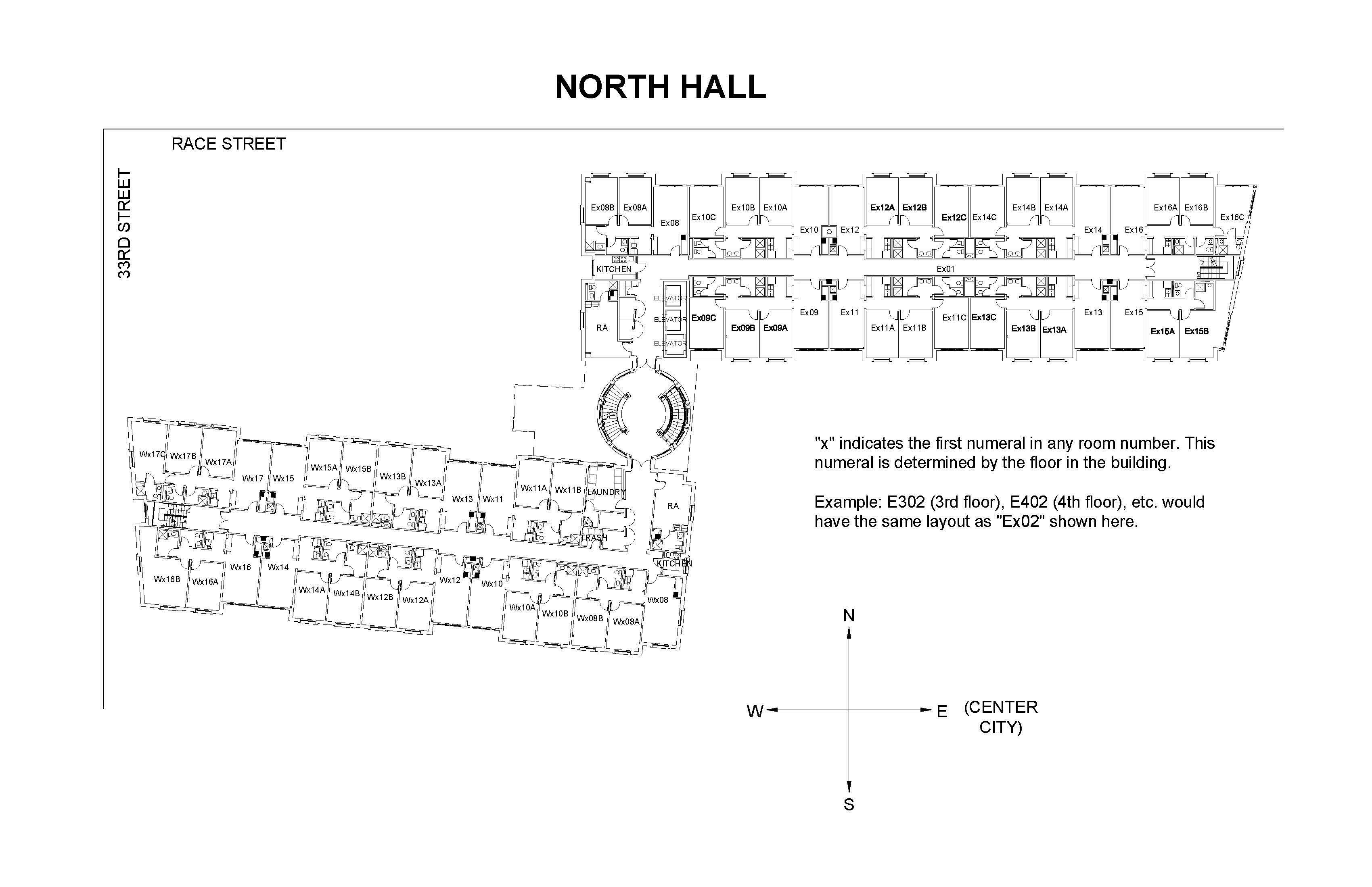 north hall floor plan 4-person suite