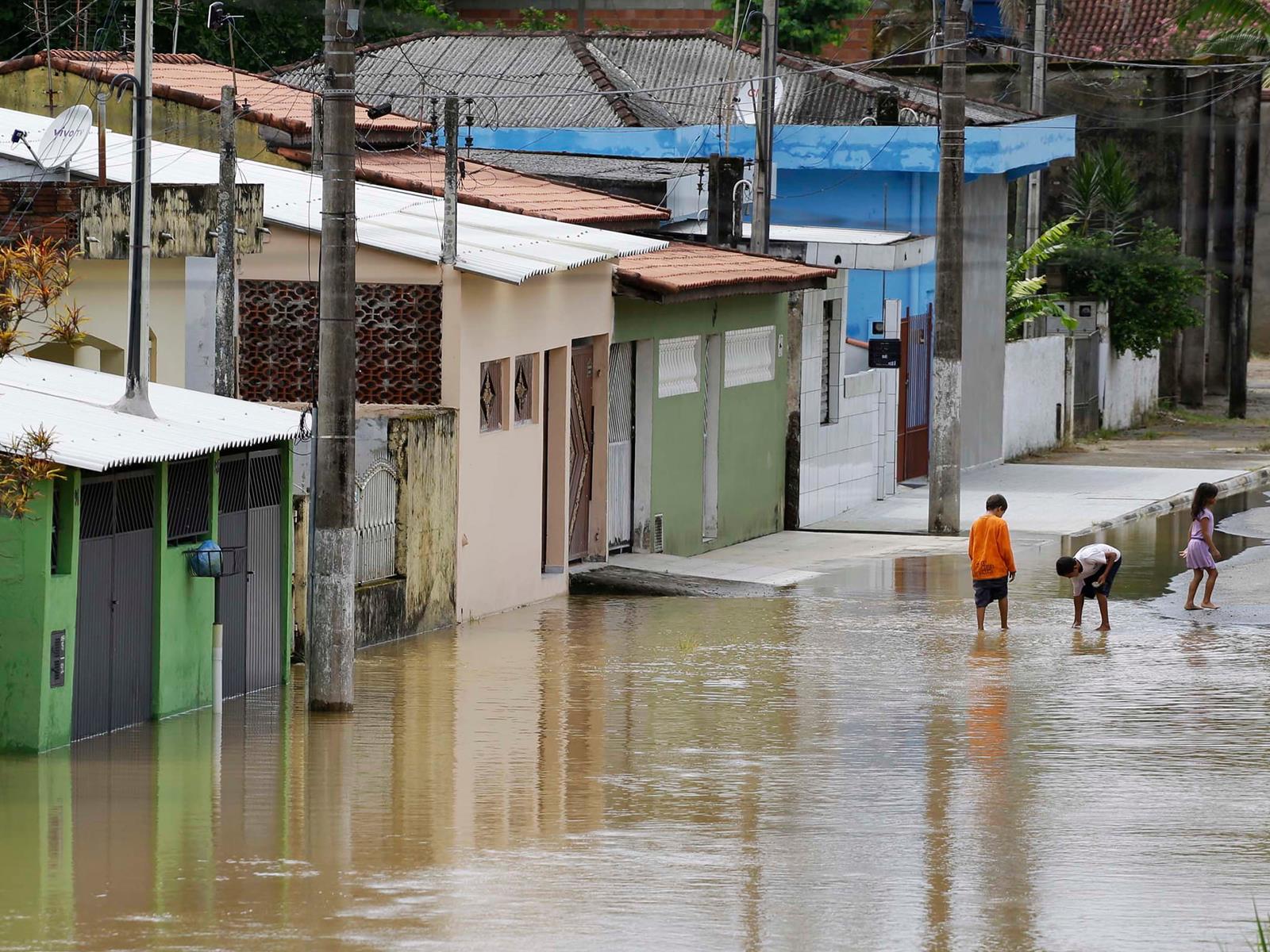 Flooding on a neighborhood street in Sao Paolo