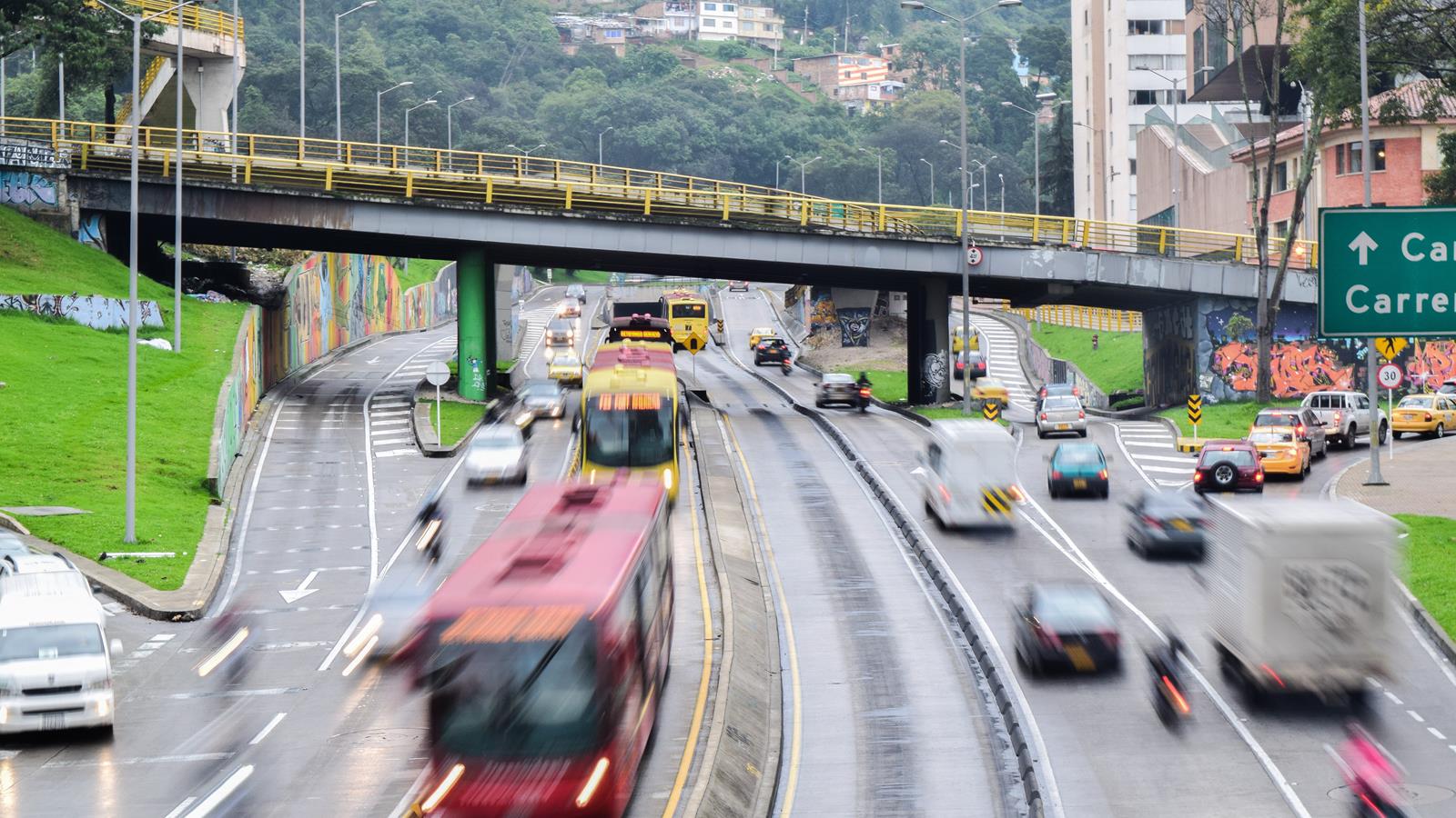 Bogota Colombia highway with cars and buses