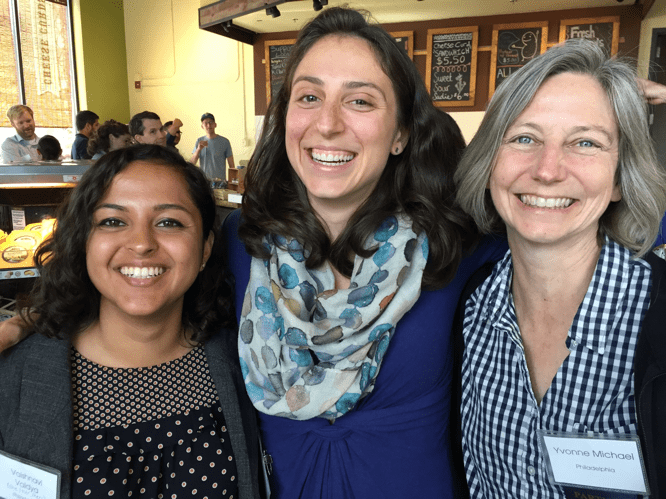 Staff members Vaishnavi Vaidya, Jana Hirsch, and Yvonne Michael