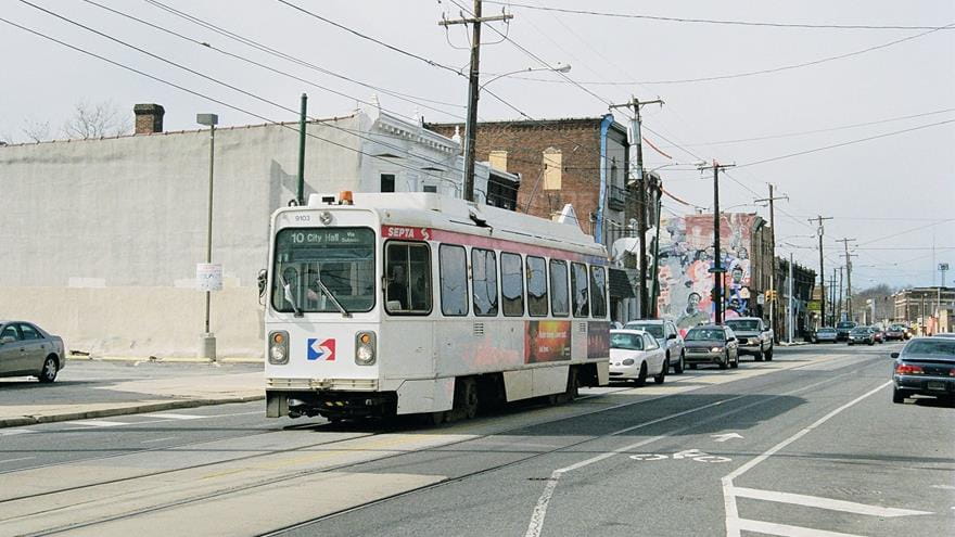 Septa route 10 trolley on Lancaster and Girard Aves. 