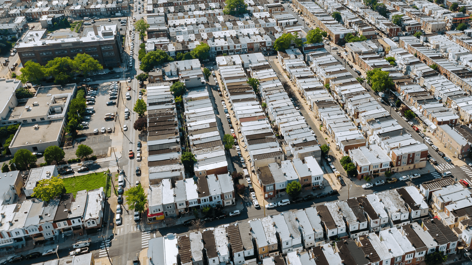 Aerial view of Philadelphia rowhomes
