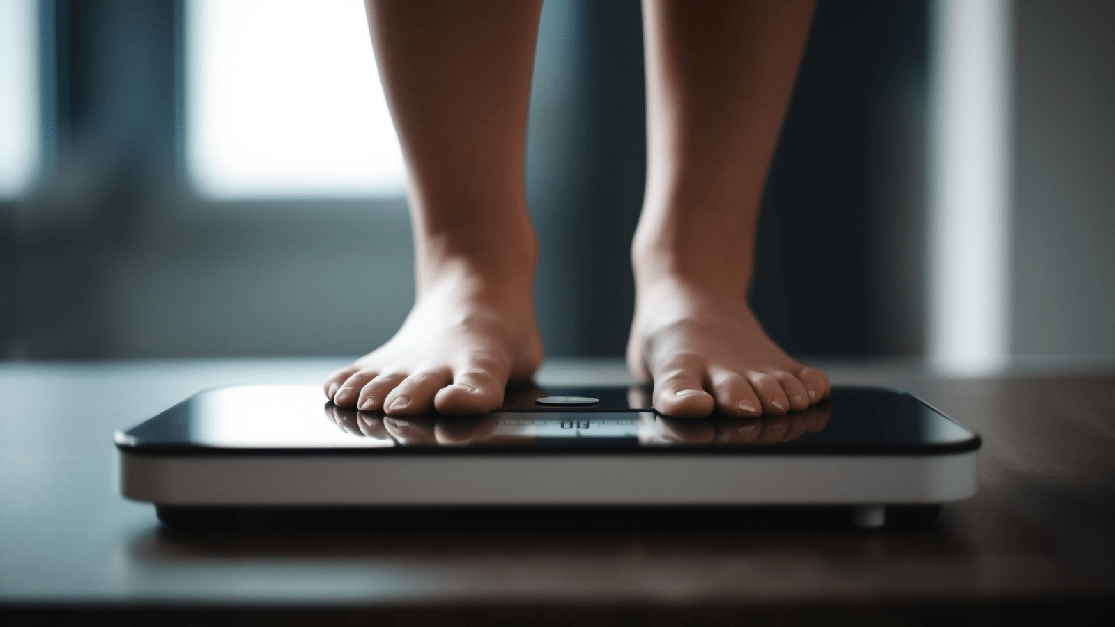 person's feet on a scale