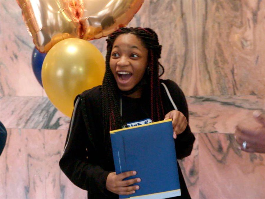 Student Reacting to Surprise Admission Decision