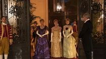 Christine Baranski, Cynthia Nixon and Louisa Jacobson in fancy dress during a ball scene from "The Gilded Age."