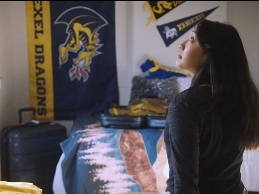 female student in Drexel dorm room