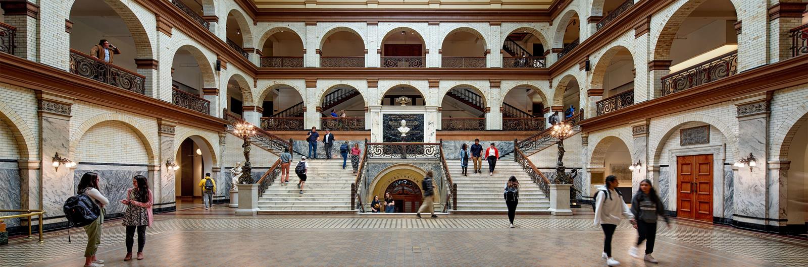 Students in Drexel University's Main Building