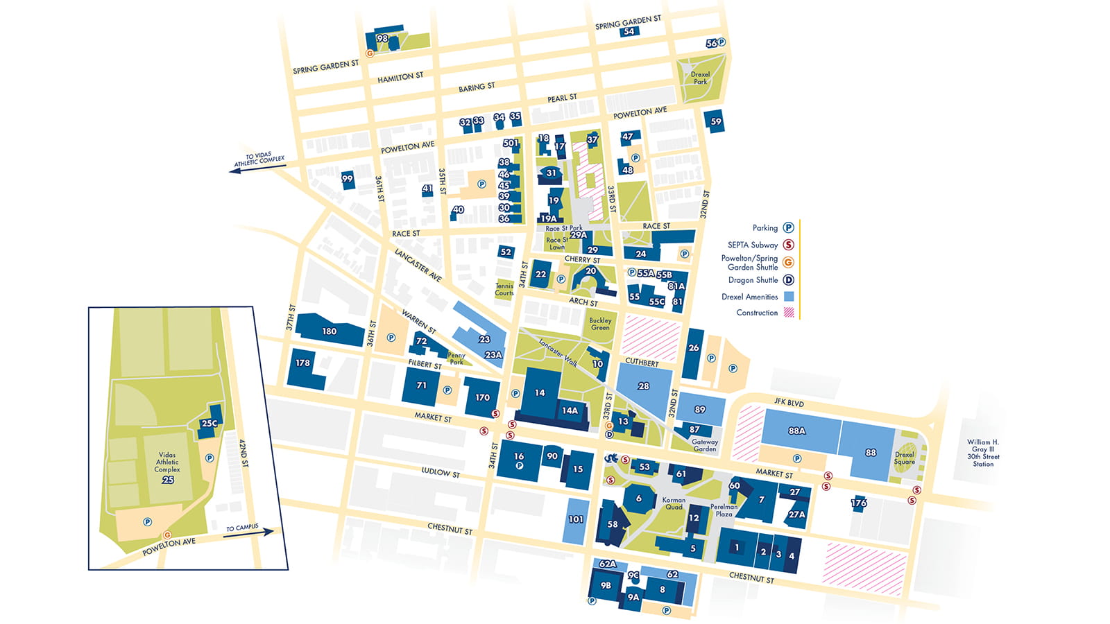Map of Drexel&#39;s University City campus.