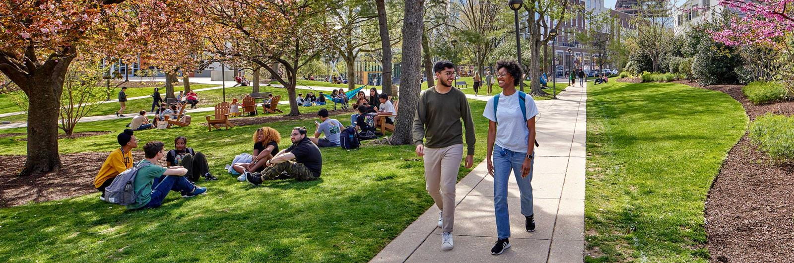 Drexel students walking through campus