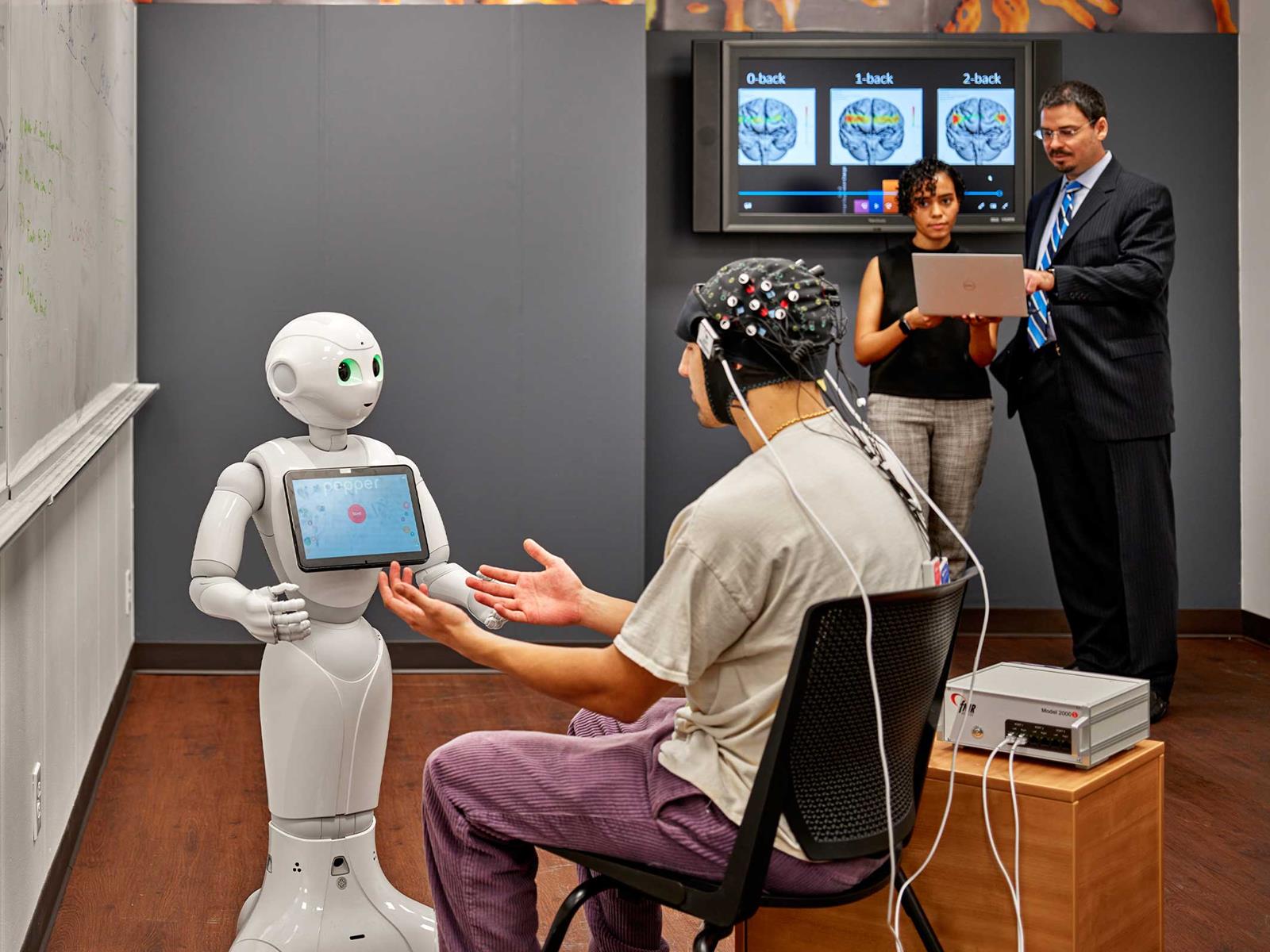 A Drexel student and Pepper the Robot