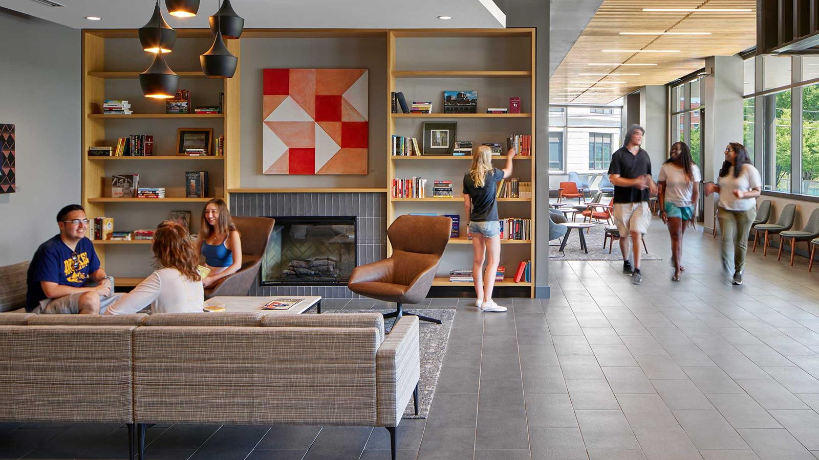 Drexel students studying in campus lounge