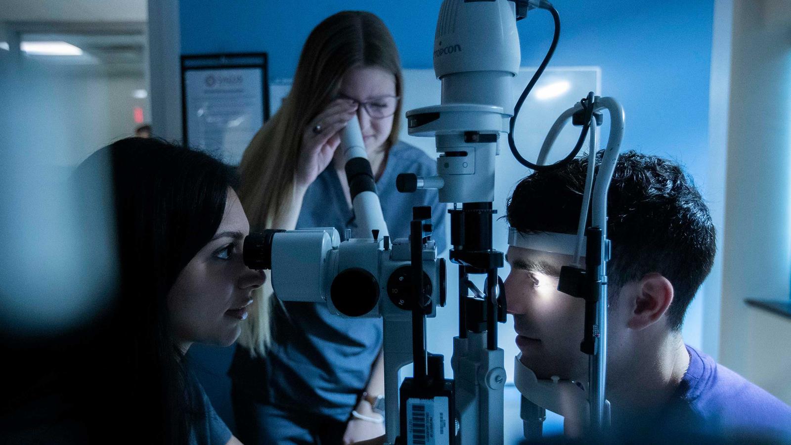 Eye exam using diagnostic equipment