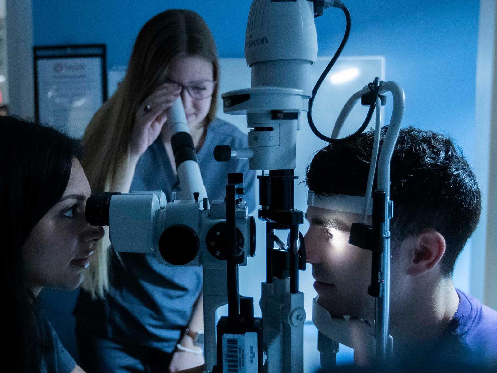 Eye exam using diagnostic equipment