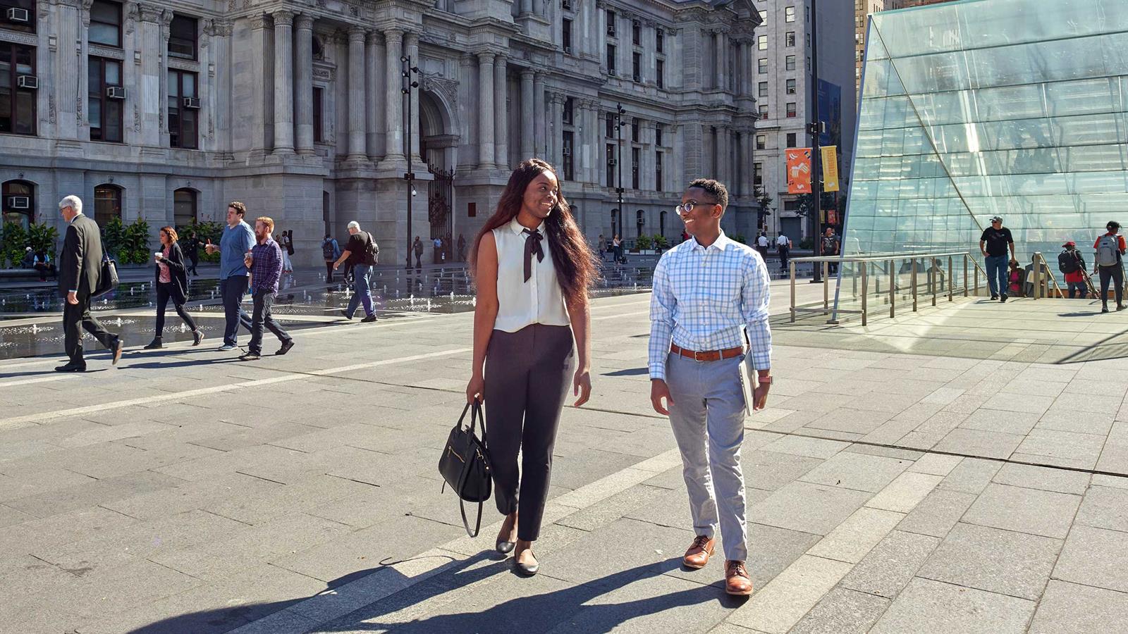 Drexel students walking through city