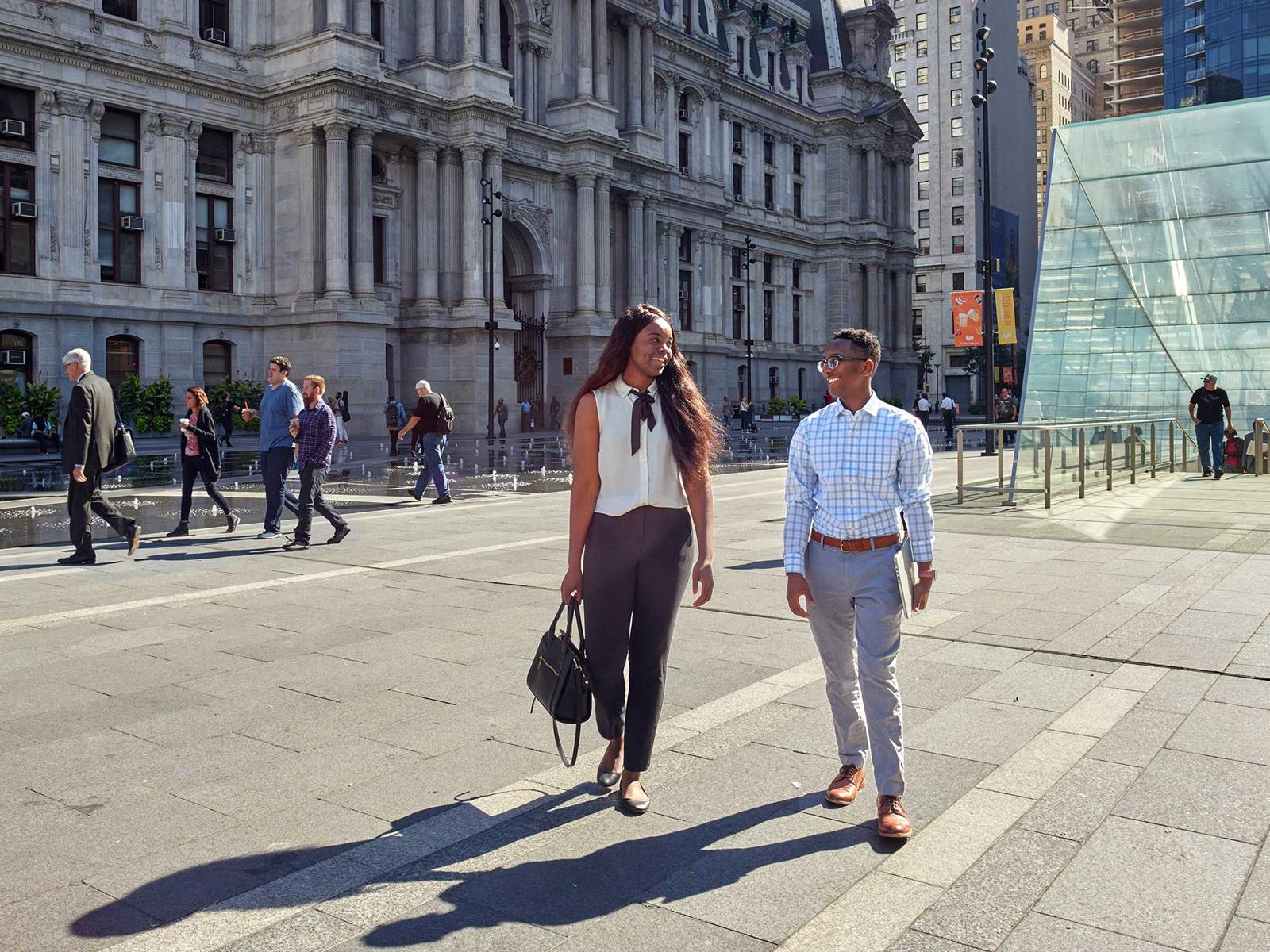 Drexel students walking through city