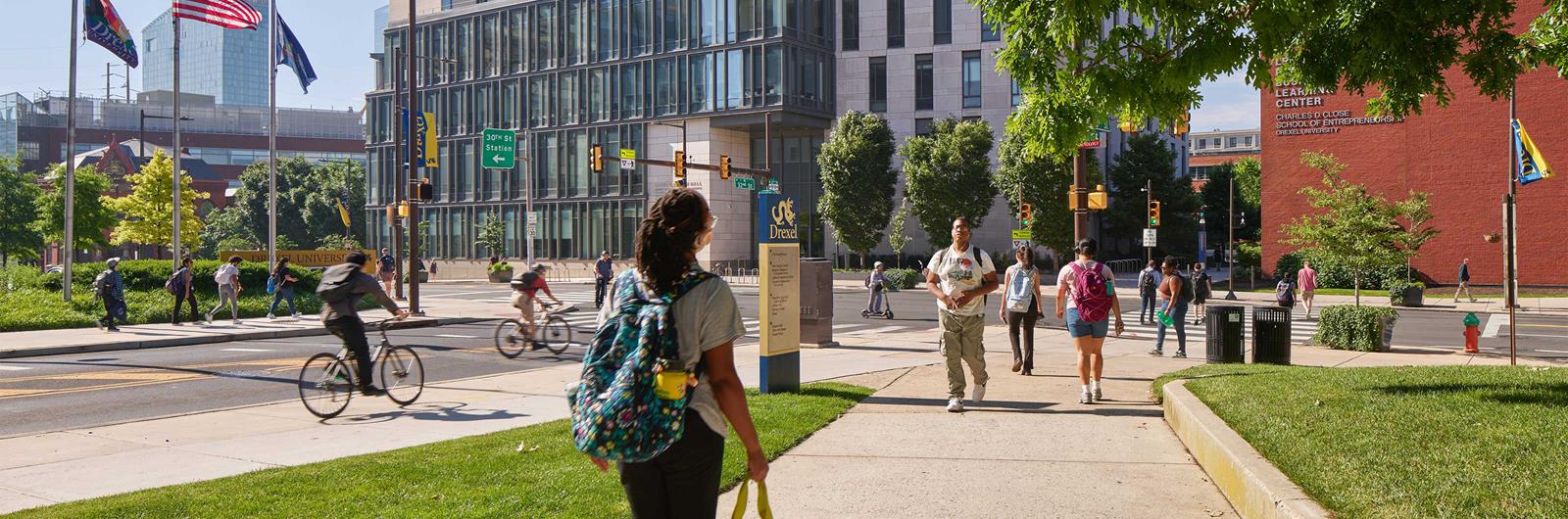 Drexel University students walking through campus