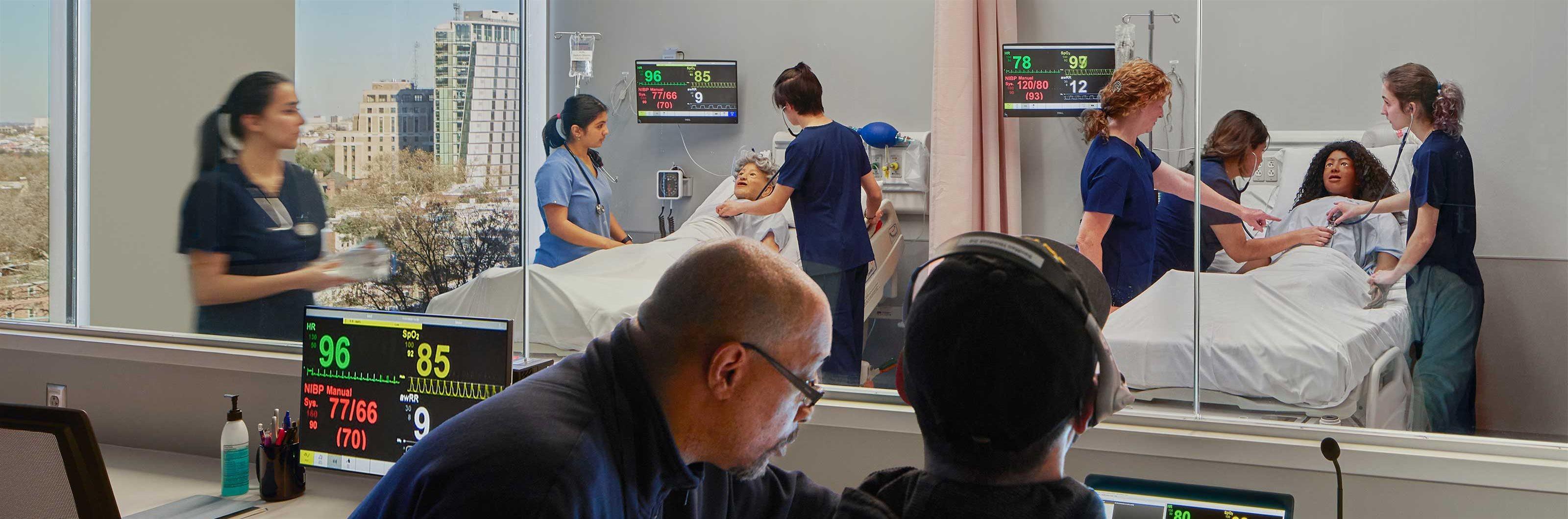 Drexel nursing students in simulation room