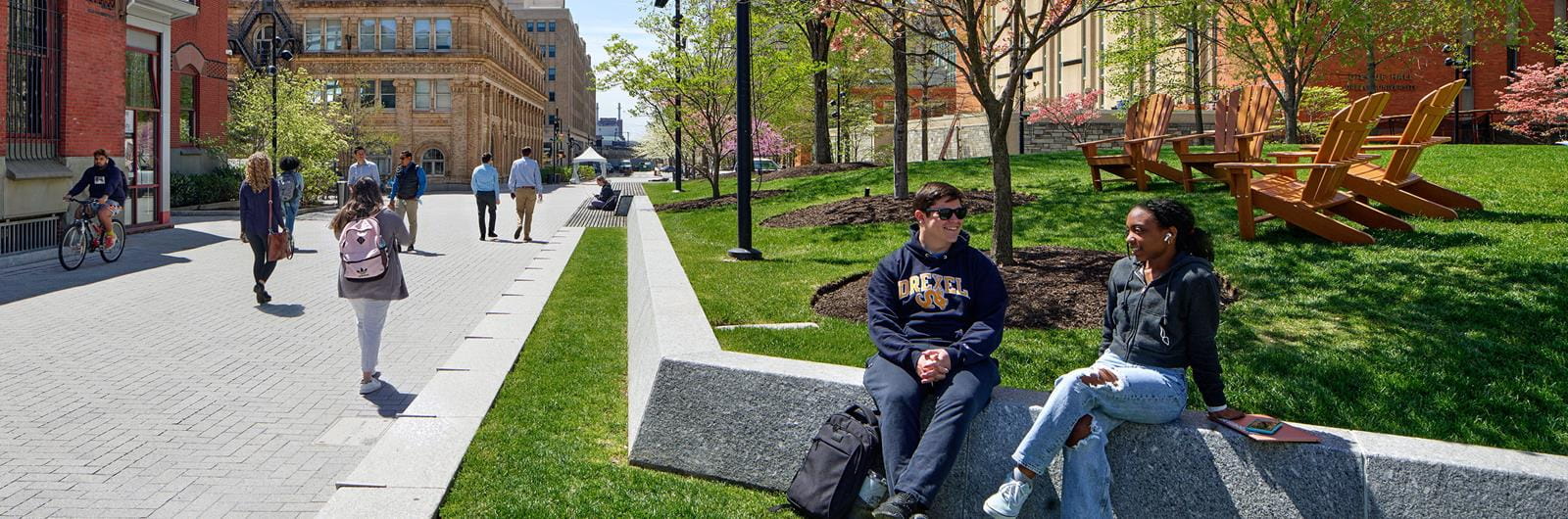 Students in the Perelman Plaza