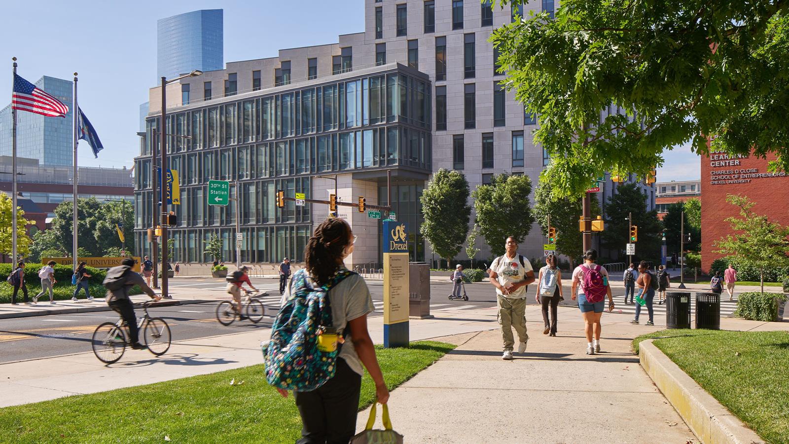 Students walking through campus