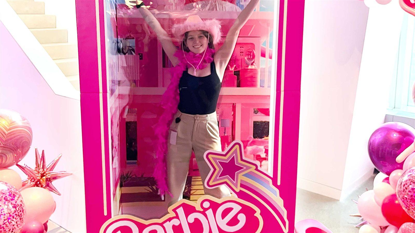 Student on co-op posing as Barbie