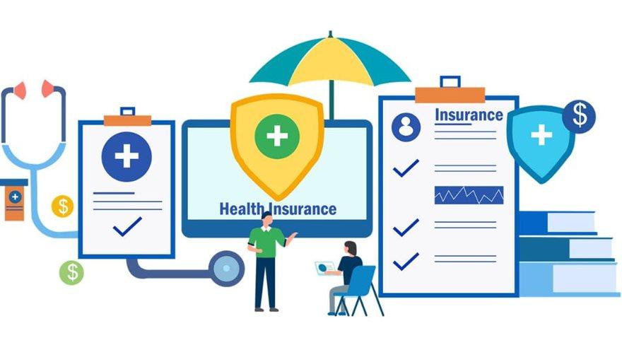 Animated graphic of insurance and health related items