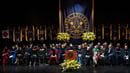 The stage at convocation with speakers, trustees and drexel banners