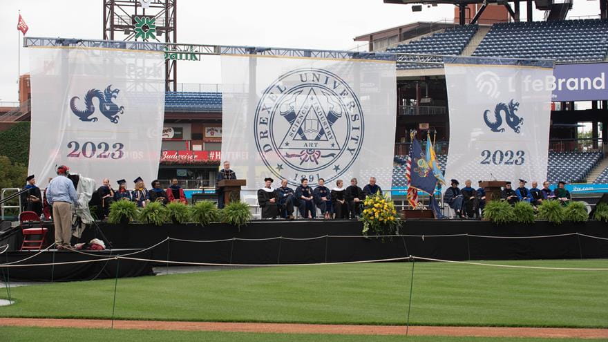 Speakers on stage at Drexel&#39;s 2023 Commencement