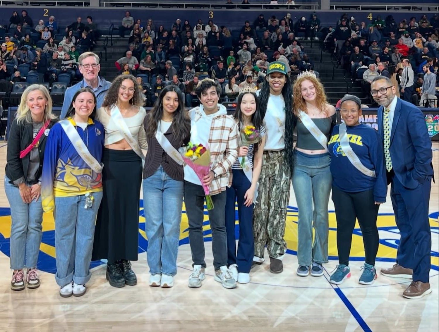 Students and administration pose for a photo of the 2025 Homecoming Court
