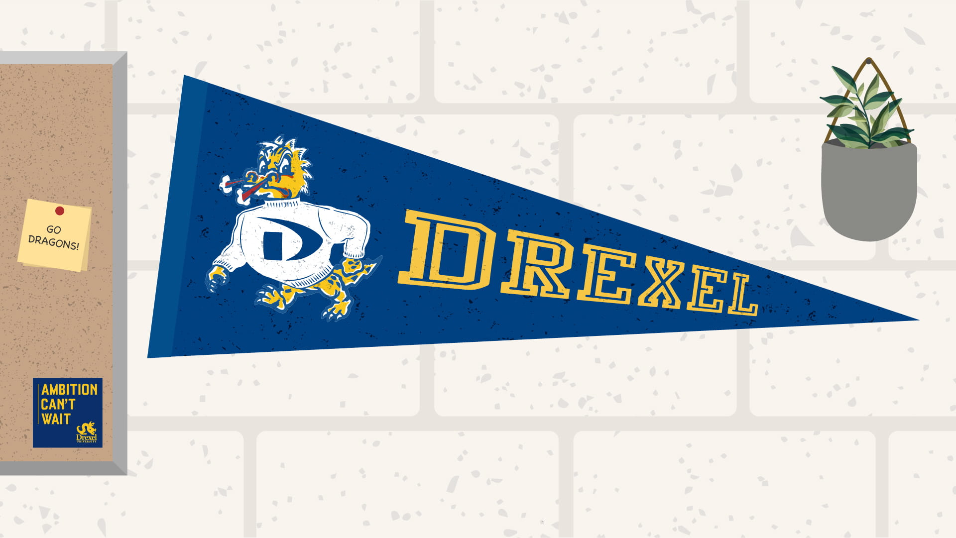 Graphical design of a Drexel University pennant flag