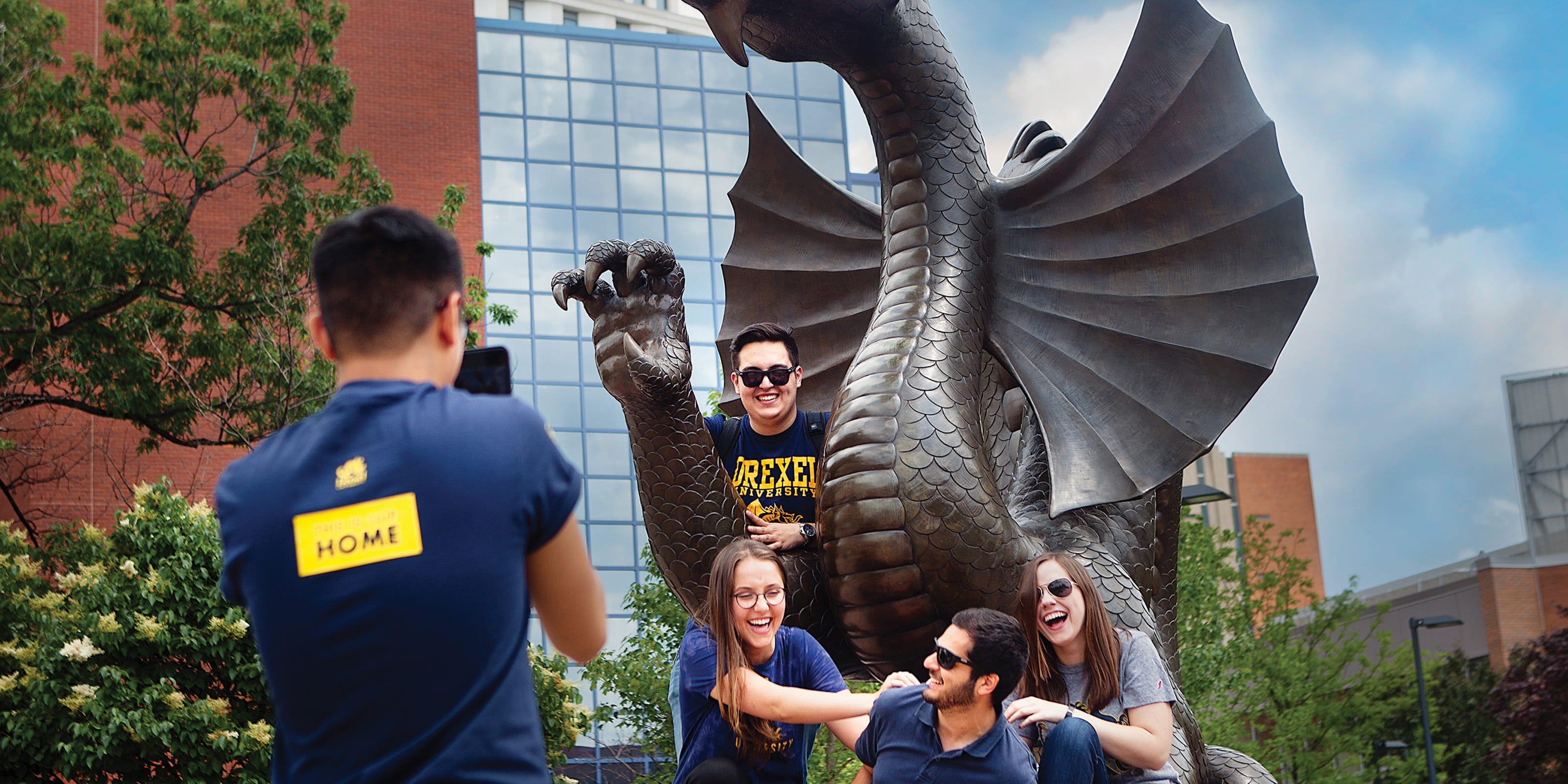Students with Dragon Statue