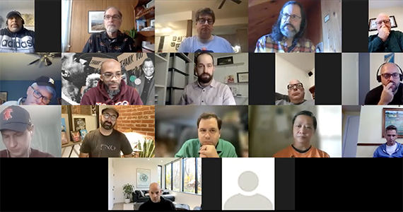 Image of the father's group meeting virtually on zoom. 
