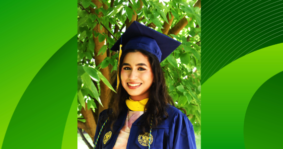 Image of Samia wearing a graduation cap and gown