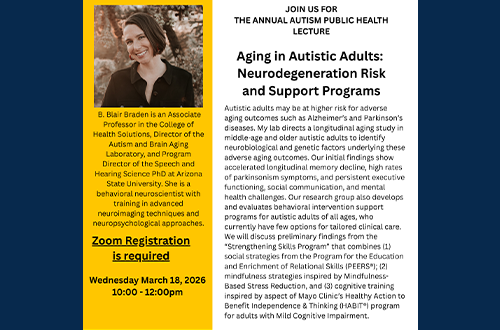 Aging in Autistic Adults: Neurodegeneration RIsk and Support Programs Lecture with B. Blair Braden