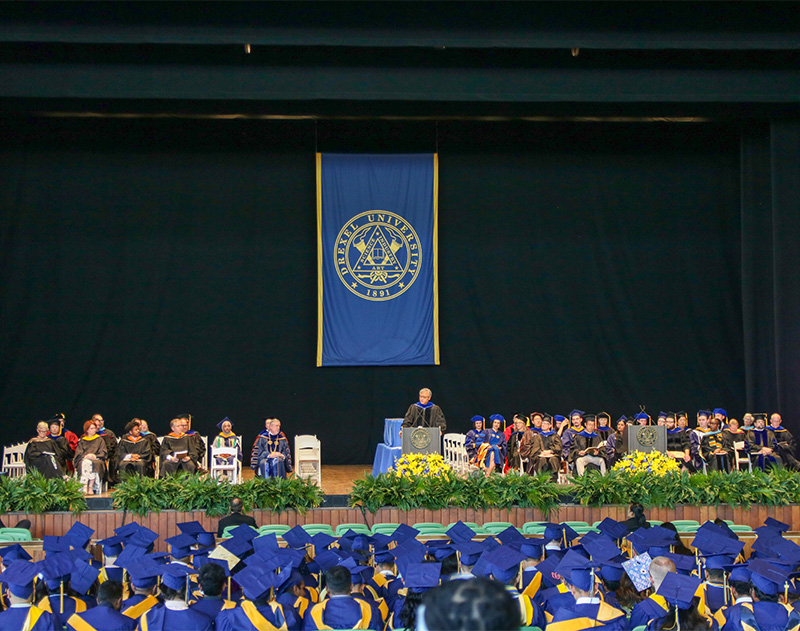 Photograph of the stage during CCI's 2024 Commencement.