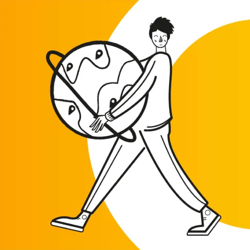 Illustration of person carrying globe